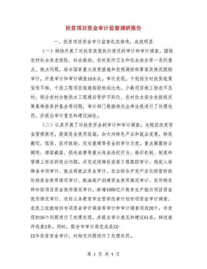 扶贫项目资金审计监督调研报告.doc