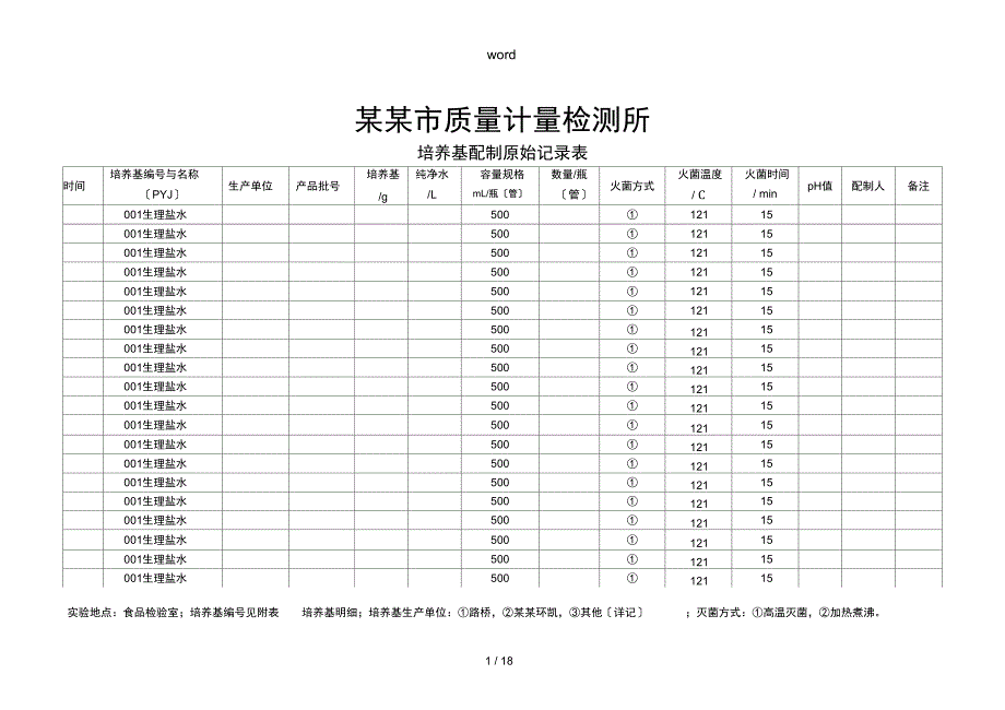 培养基配制原始记录簿表_第1页