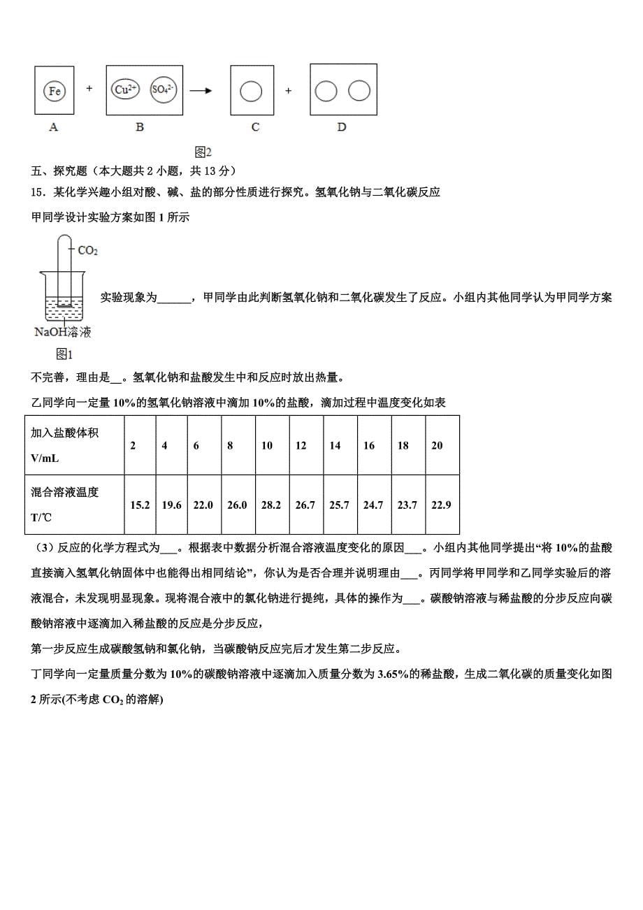 四川省遂宁市安居育才中学2023年中考五模化学试题含解析_第5页