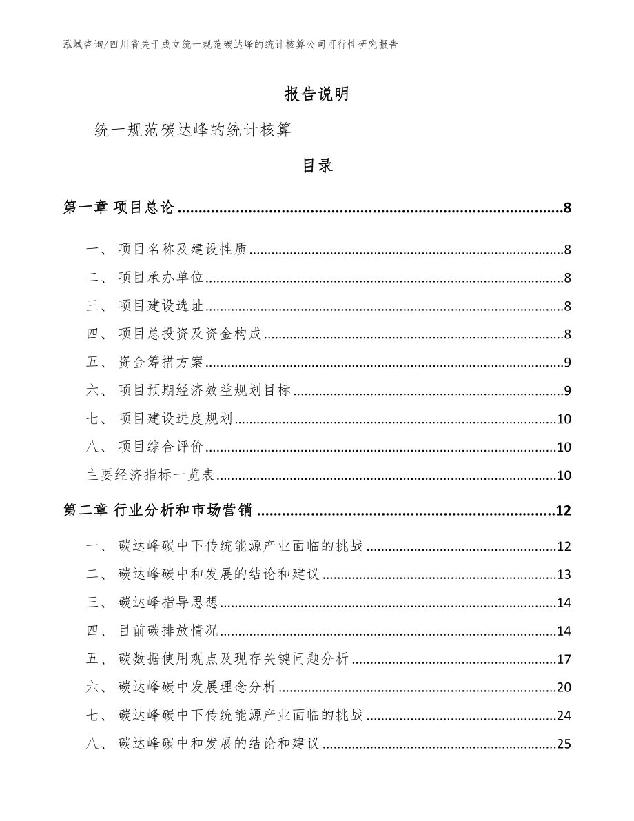 四川省关于成立统一规范碳达峰的统计核算公司可行性研究报告（范文）_第2页