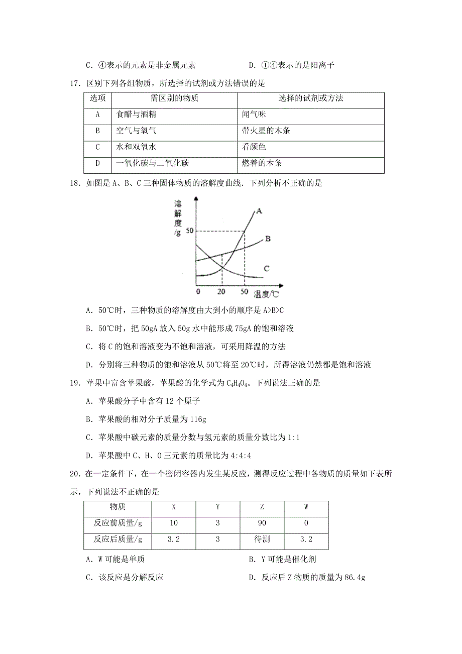 九年级期末考试化学试题及答案_第4页