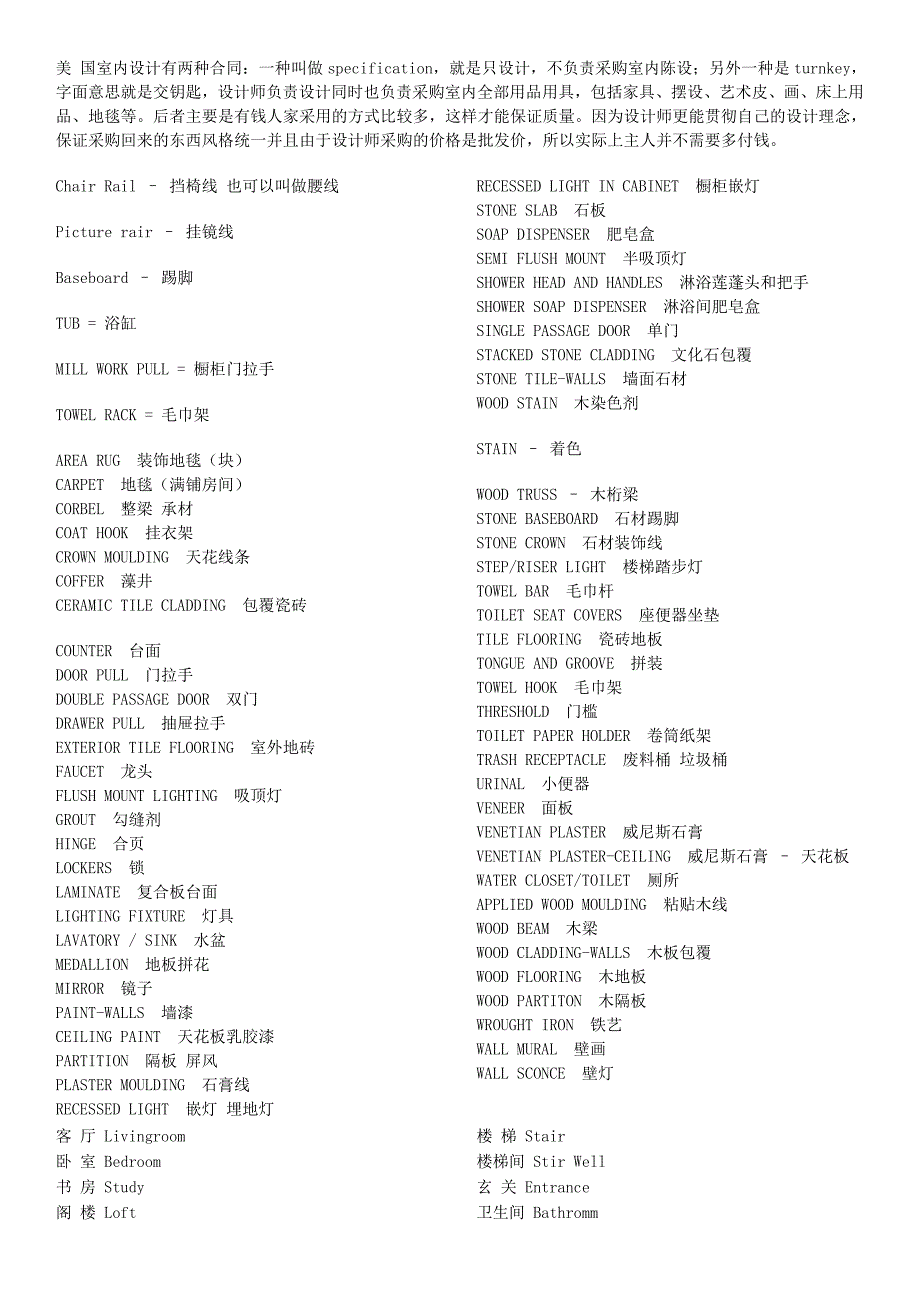 室内设计英语词汇中英文翻译_第4页