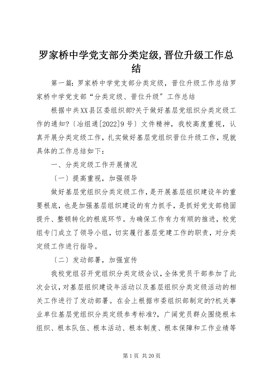 2023年罗家桥中学党支部分类定级,晋位升级工作总结.docx_第1页