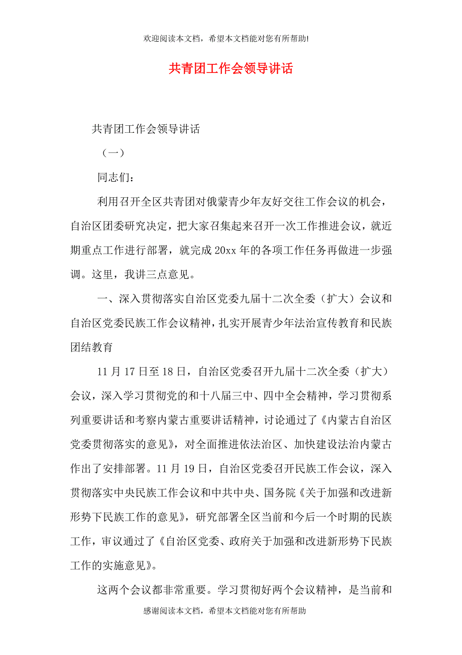 共青团工作会领导讲话_第1页