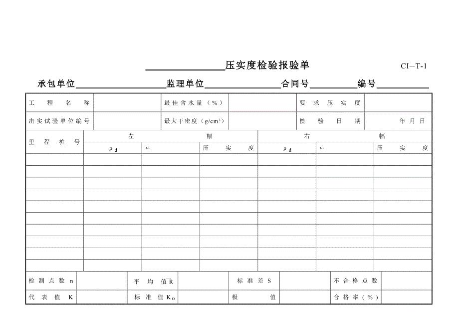 道路桥梁工程检验报验单和质量评定表