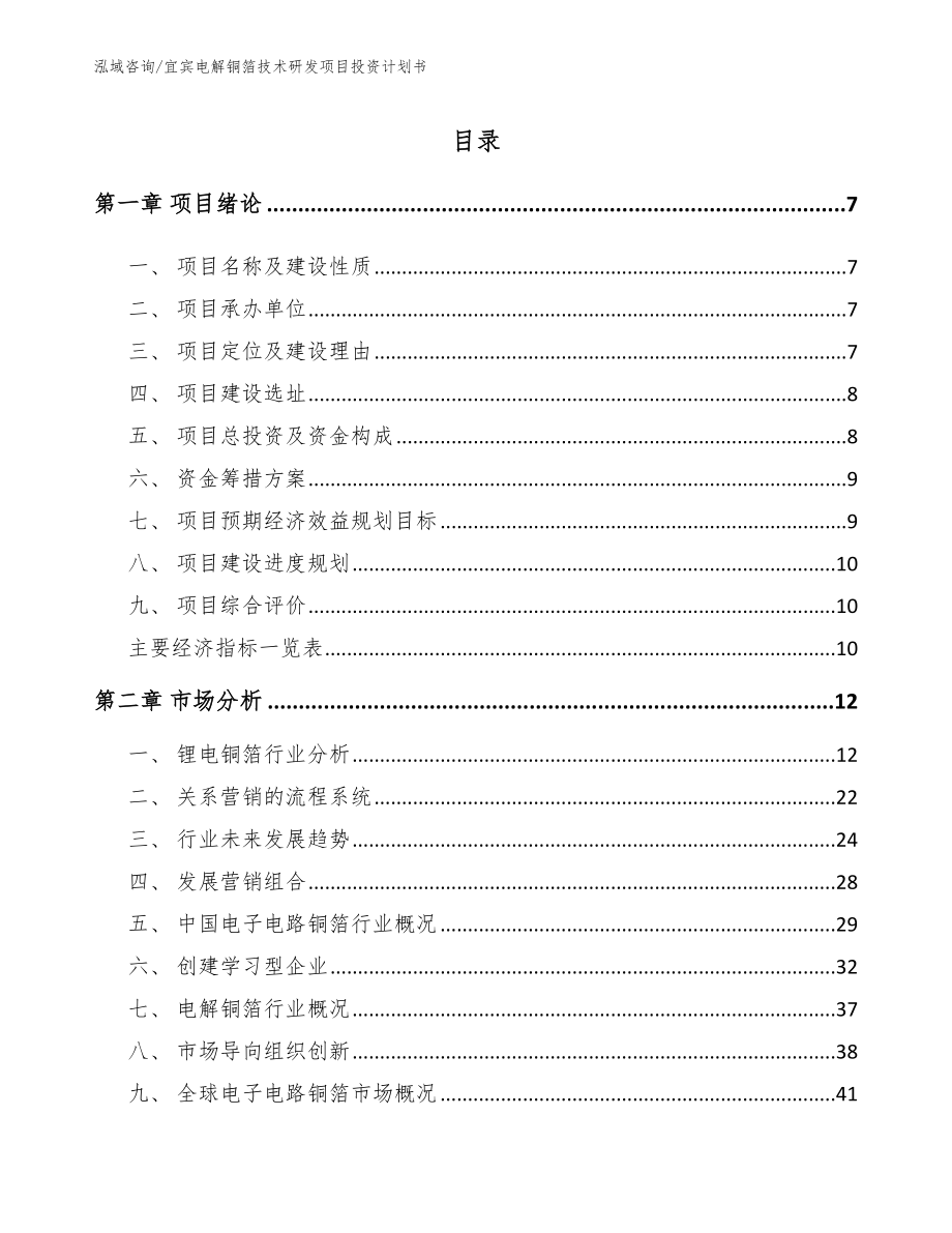 宜宾电解铜箔技术研发项目投资计划书【参考范文】_第1页