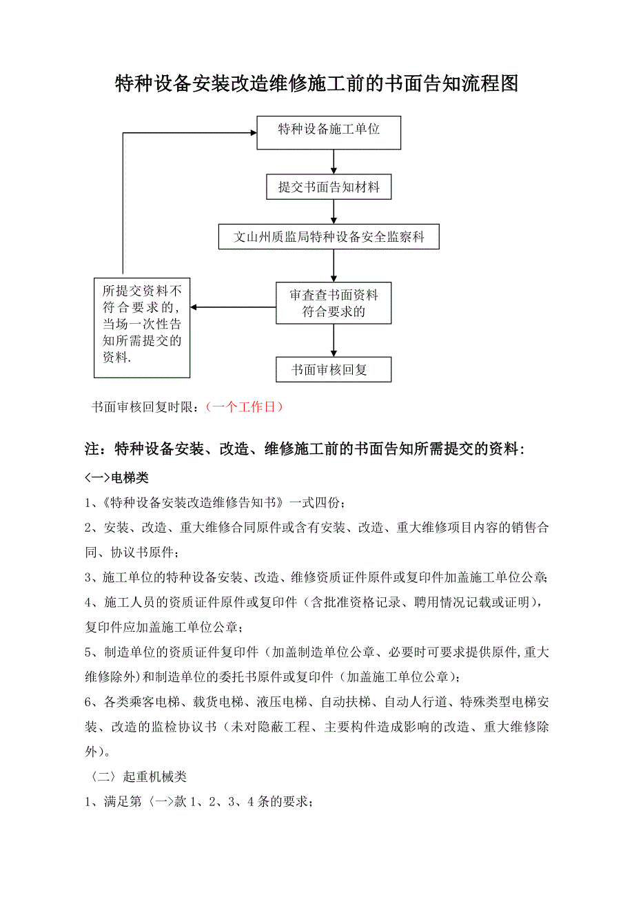 施工管理特种设备安装改造维修施工前的书面告知流程图_第1页