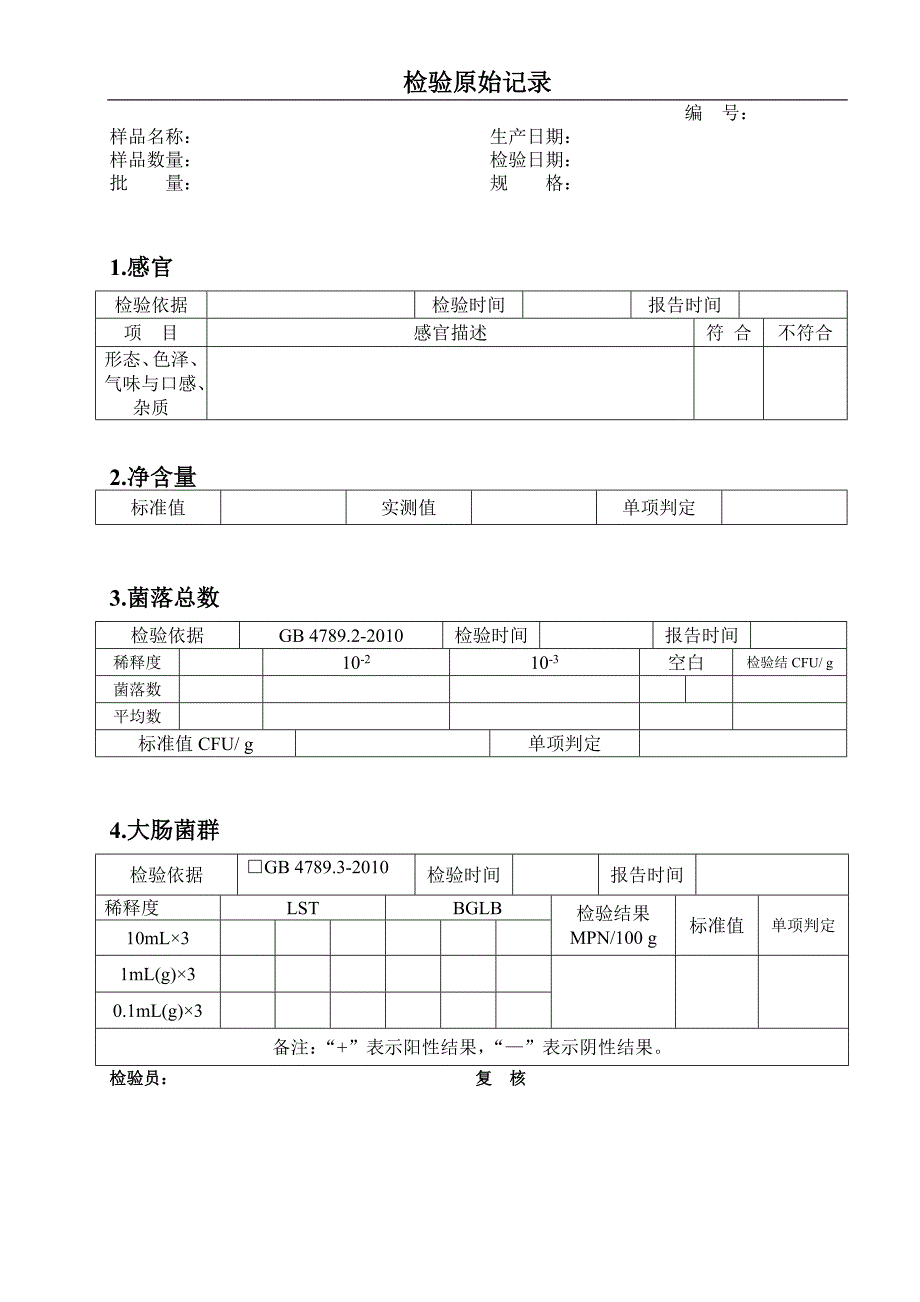 食品出厂检验原始表格.doc_第1页