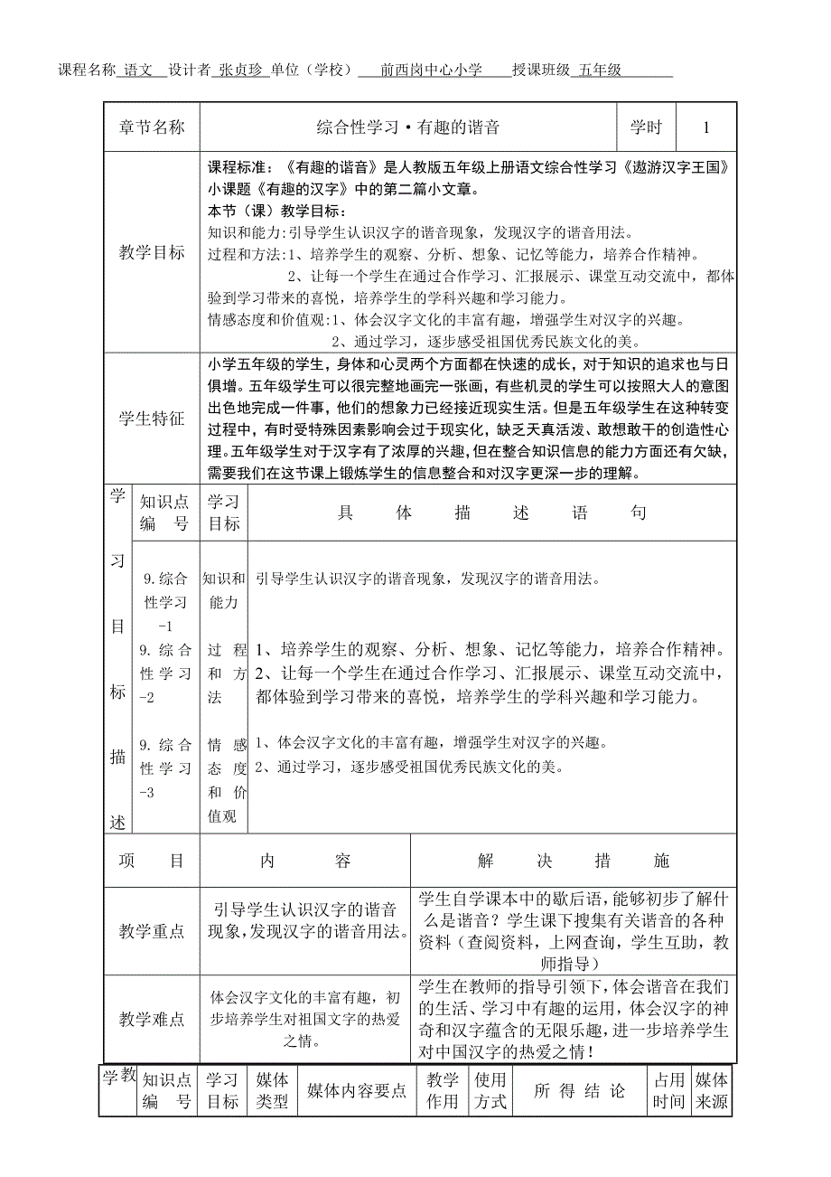 课堂教学设计表《有趣的谐音》（教育精品）_第1页