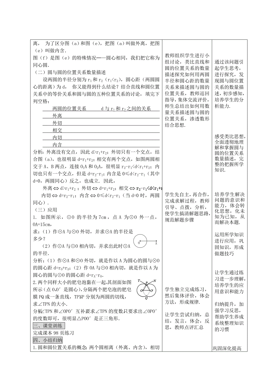 (人教版)九年级的数学圆与圆位置关系教学设计_第2页