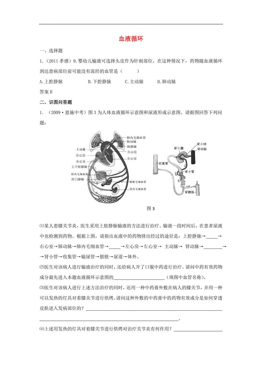 江苏省东海县中考生物一轮专题复习-八年级上册-血液循环-苏科版_第1页