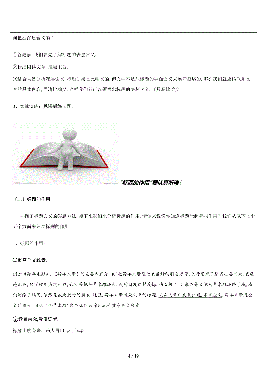 初中语文专题教案《标题的含义和作用》_第4页