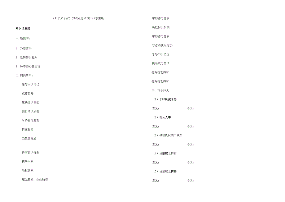 2023年归去来兮辞知识点总结学生版_第1页