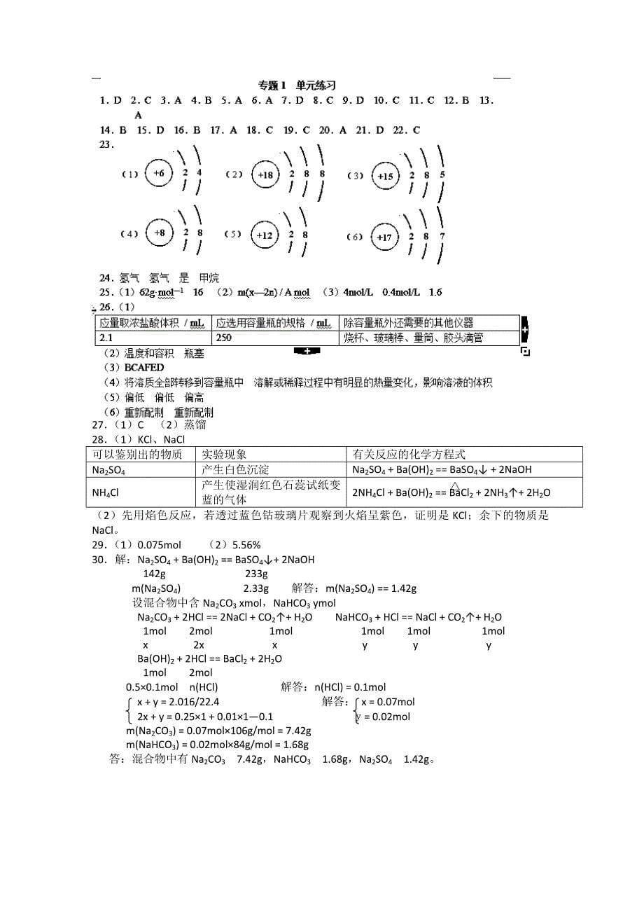 精修版苏教版化学必修一同步练习：专题1含答案_第5页