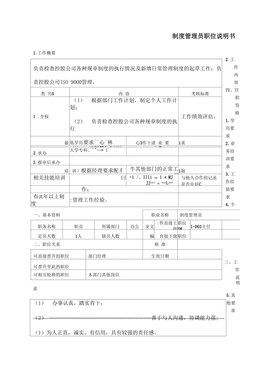 制度管理员职位说明书表格格式_第1页