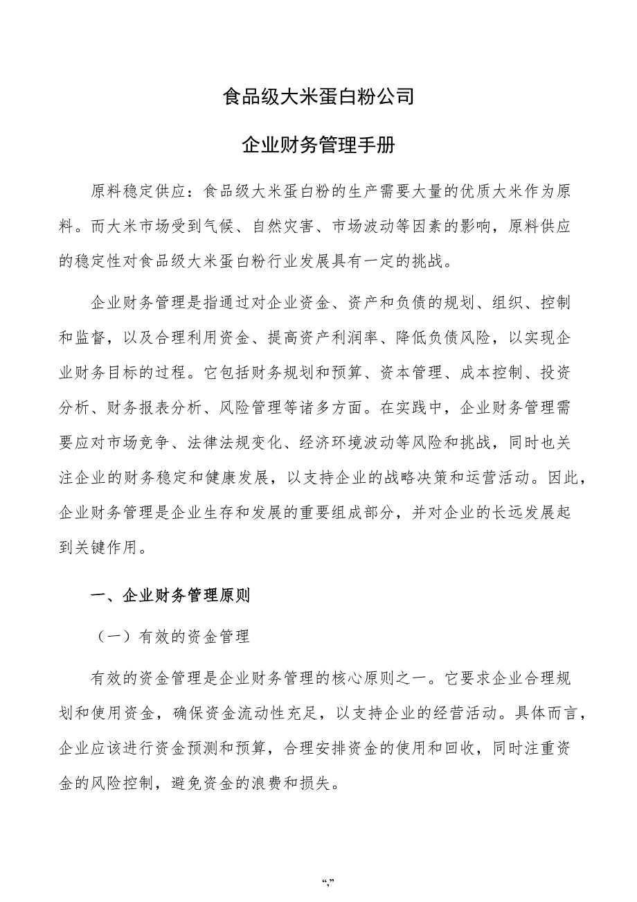 食品级大米蛋白粉公司企业财务管理手册（模板范文）_第1页