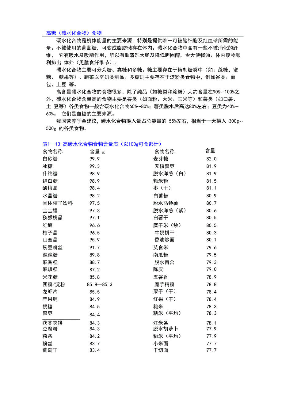 表9 常见食物碳水化合物含量表_第1页