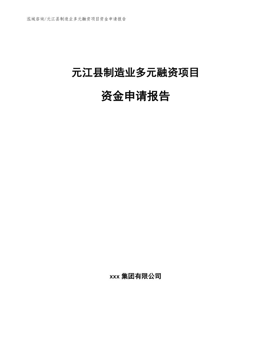 元江县制造业多元融资项目资金申请报告参考模板_第1页