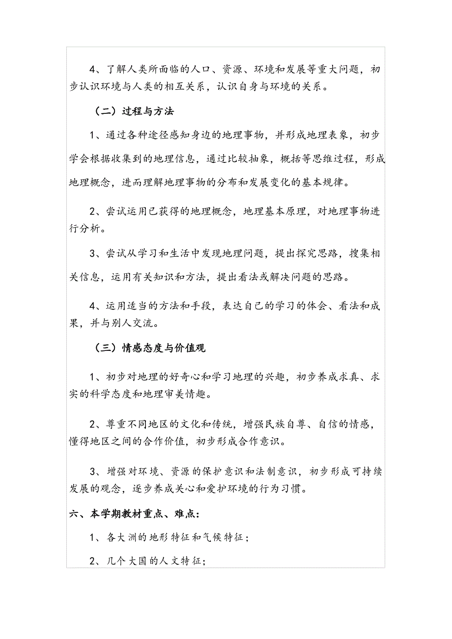 2021-2022学年度第二学期初中七年级地理人教版下册教学工作计划_第3页