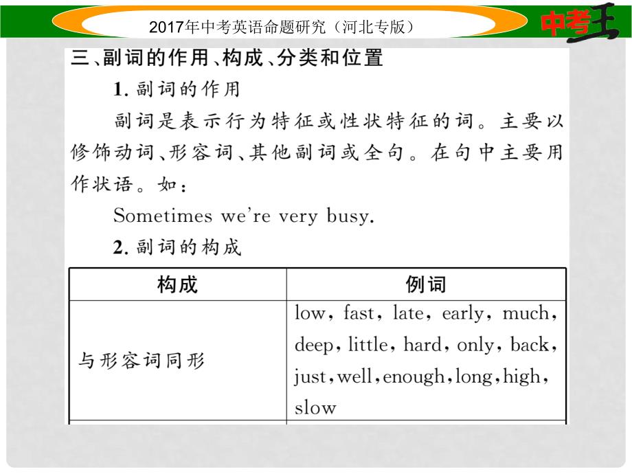 中考英语命题研究 第二部分 语法专题突破篇 专题七 形容词和副词 第一节 形容词和副词辨析课件_第4页