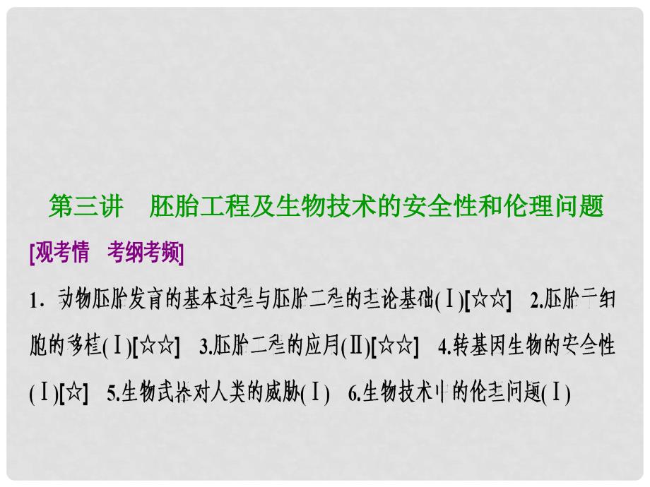 优化探究高考生物一轮复习 第十一单元 现代生物科技专题 第三讲 胚胎工程及生物技术的安全性和伦理问题课件 新人教版_第1页