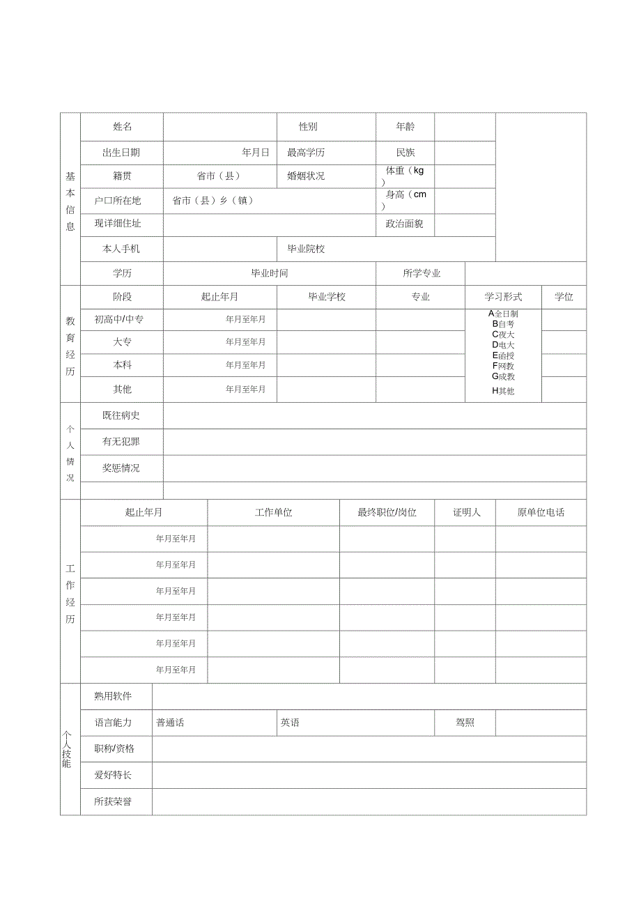 个人简历表格正规_第1页