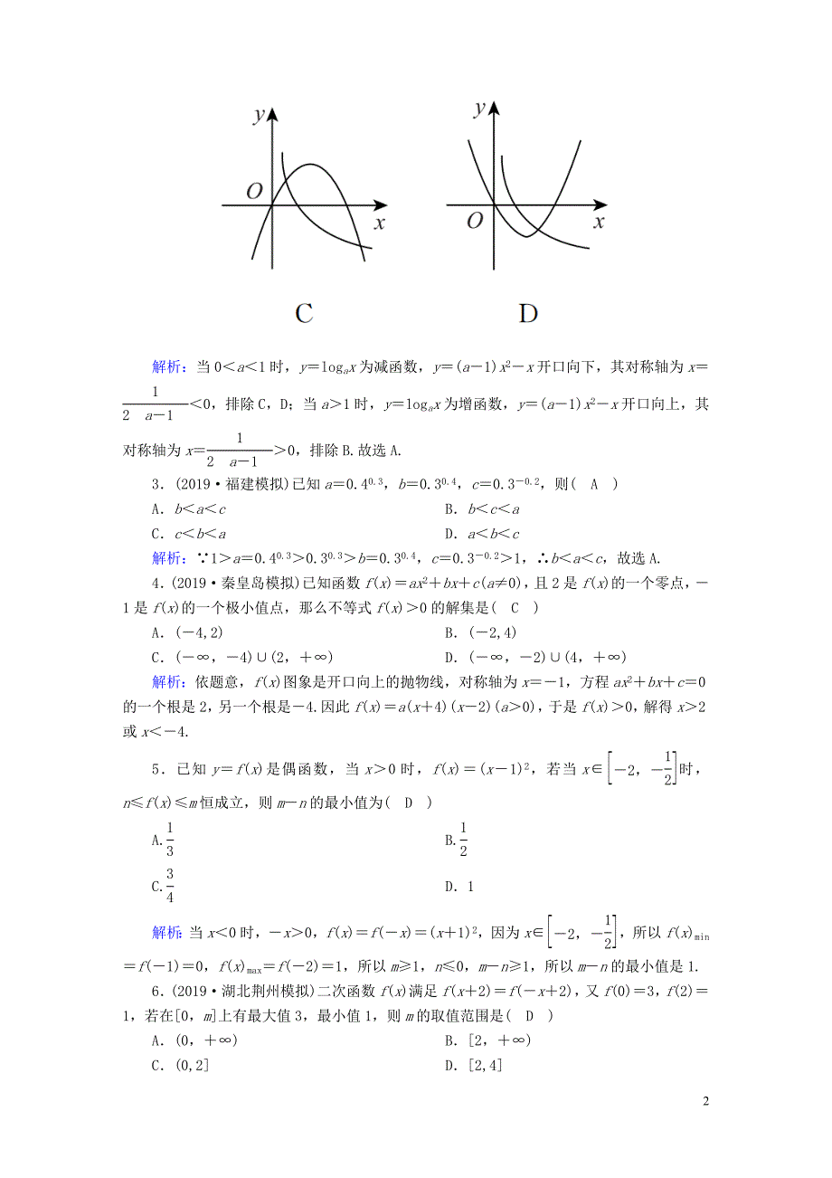 2020高考数学总复习 第二章 函数、导数及其应用 课时作业7 二次函数与幂函数 文（含解析）新人教A版_第2页