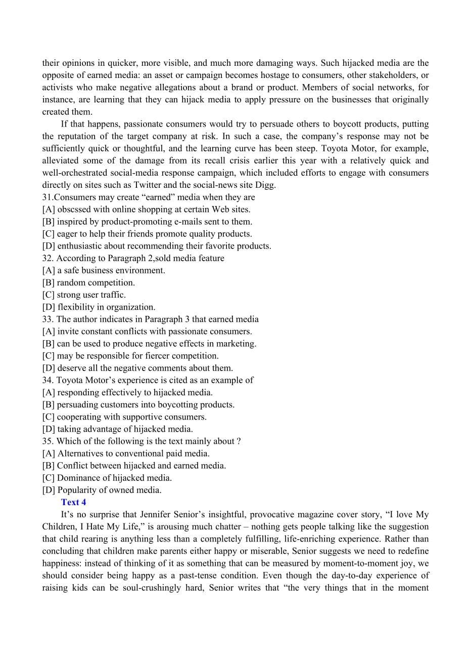 2000历年考研英语真题 答案完美打印版考研英语_第5页