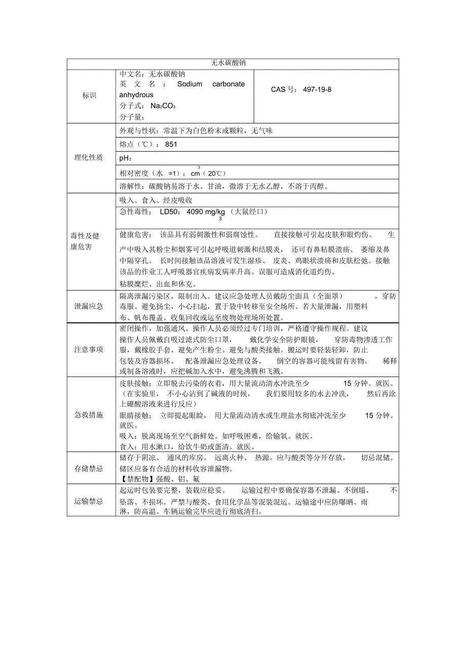 无水碳酸钠理化性质及危险特性表_第1页