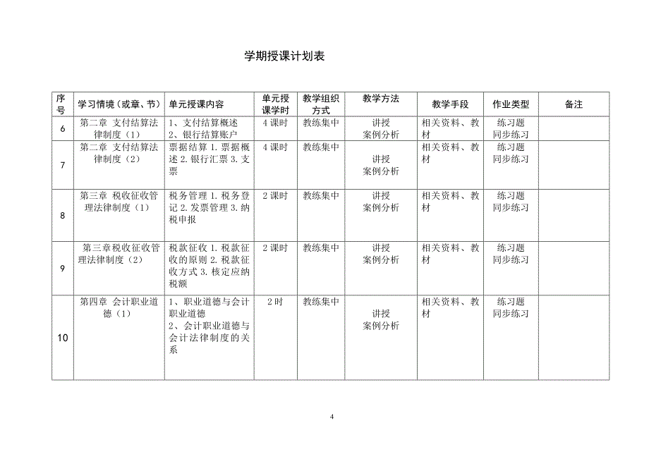 财经法规与职业道德授课计划.doc_第4页