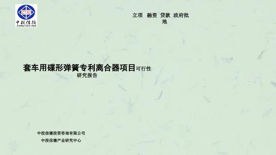 套车用碟形弹簧专利离合器项目可行性研究报告课件_第1页