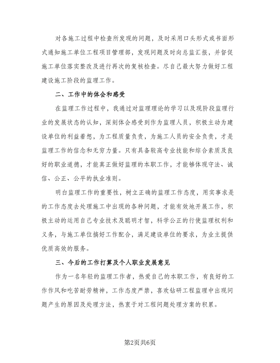 2023监理工程师个人工作计划（二篇）_第2页