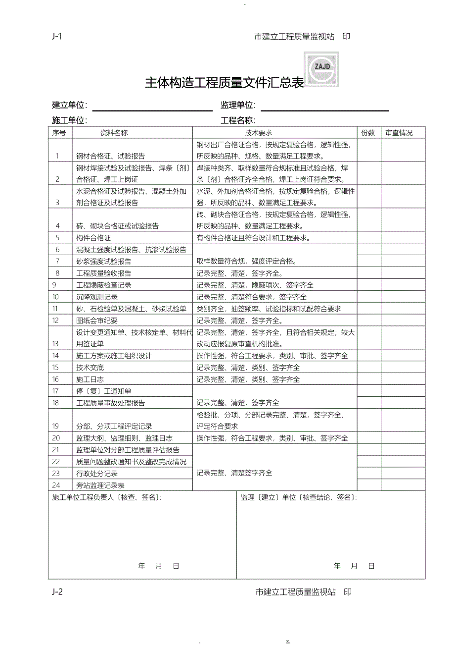 基础主体工程质量文件汇总表_第2页