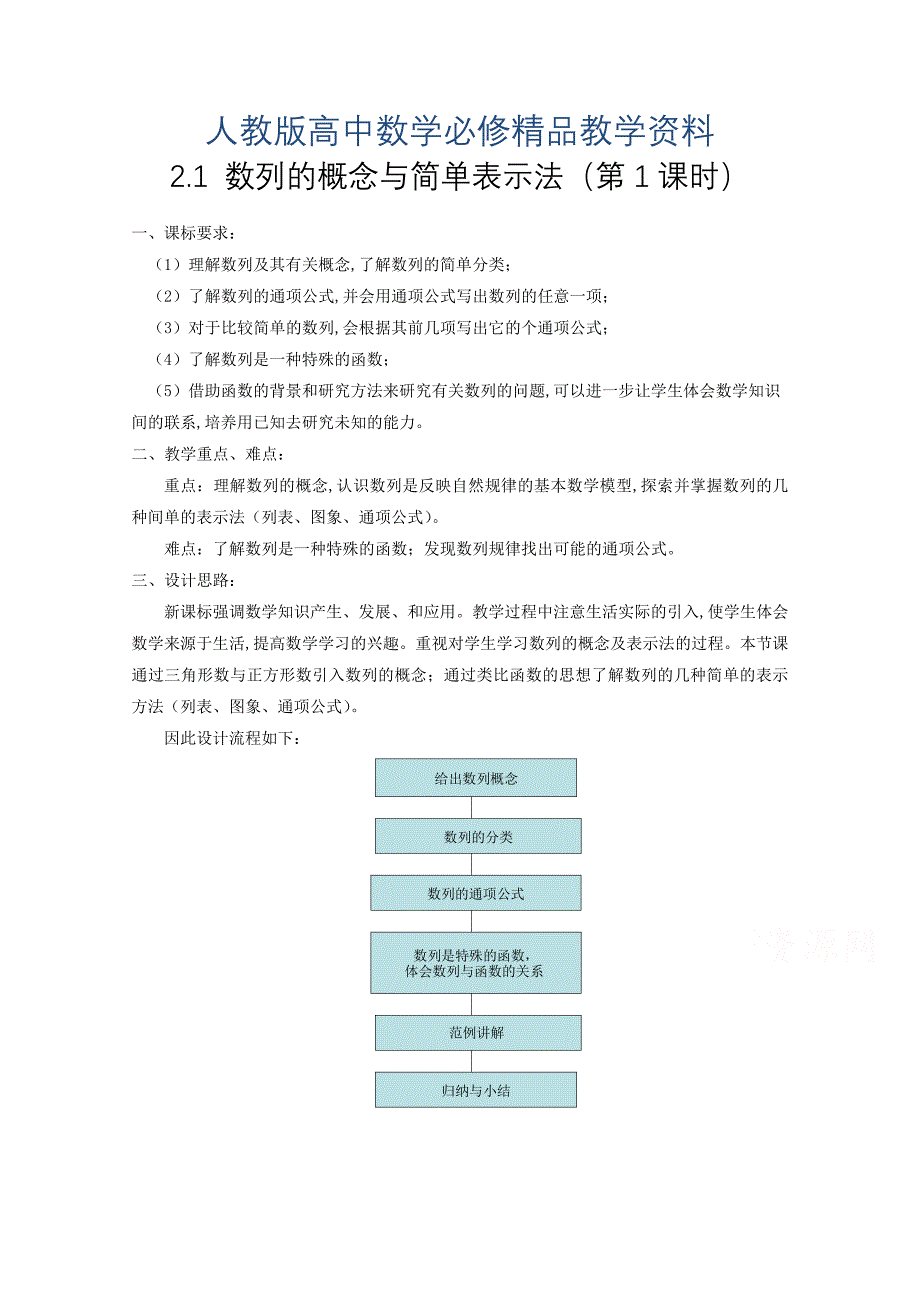 高中数学新人教A版必修5教案 2.1 数列的概念与简单表示法第1课时_第1页