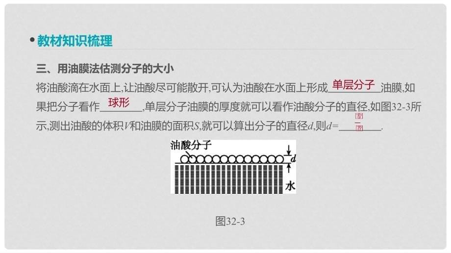 高考物理大一轮复习 第13单元 热学 第32讲 分子动理论 内能 用油膜法估测分子的大小课件_第5页