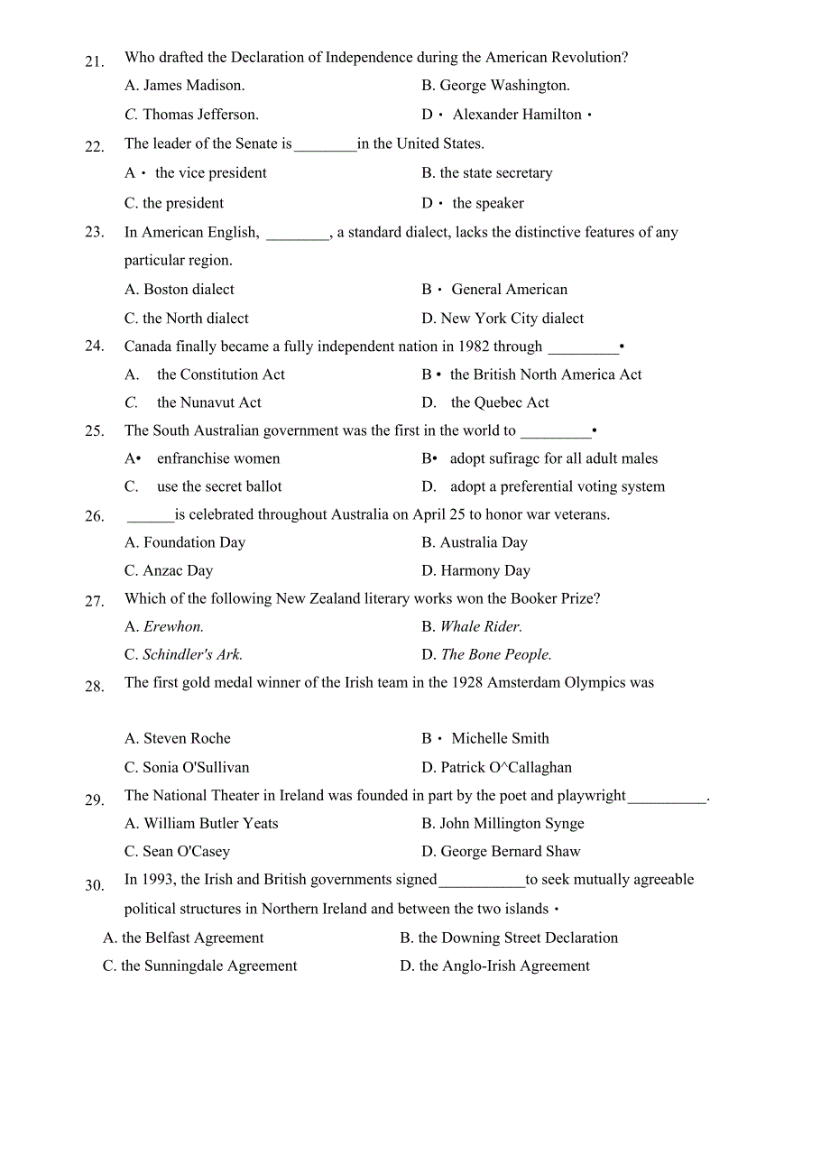 (完整word版)2018年10月自考00522英语国家概况试卷及答案,推荐文档_第4页