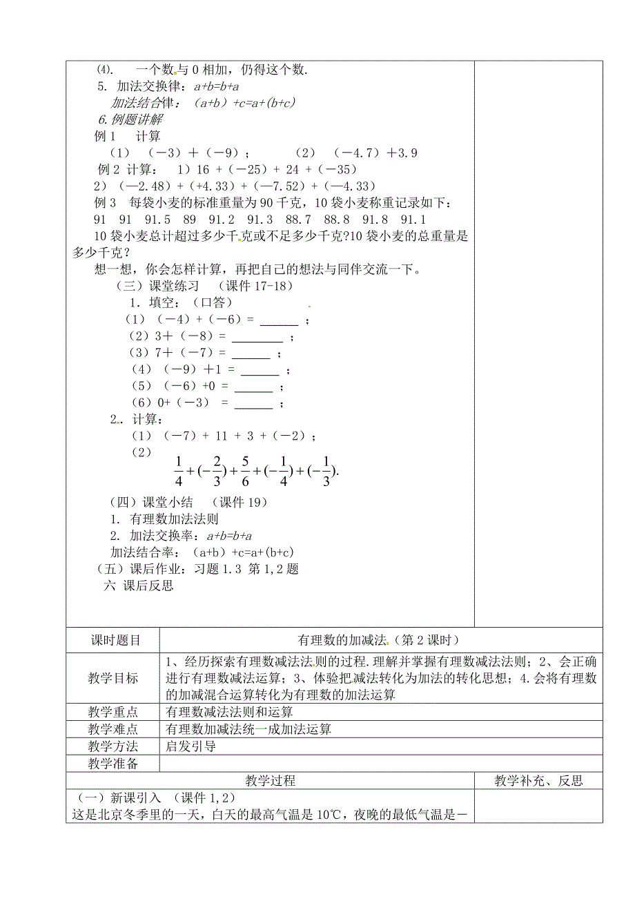 2020年人教版 小学7年级 数学上册1.3 有理数的加减法_第2页