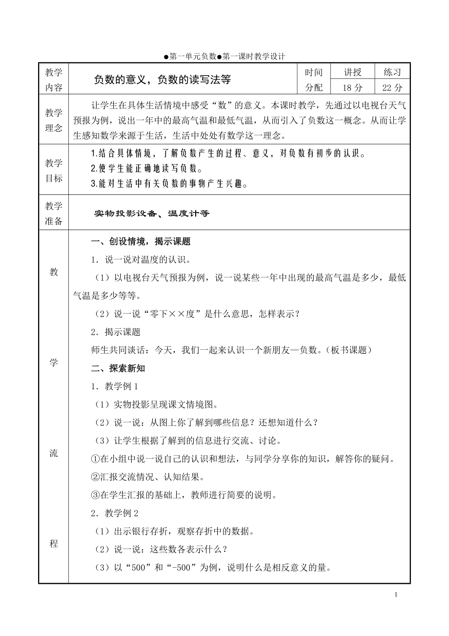 人教版小学数学六年级下册表格版全册教案.doc_第1页