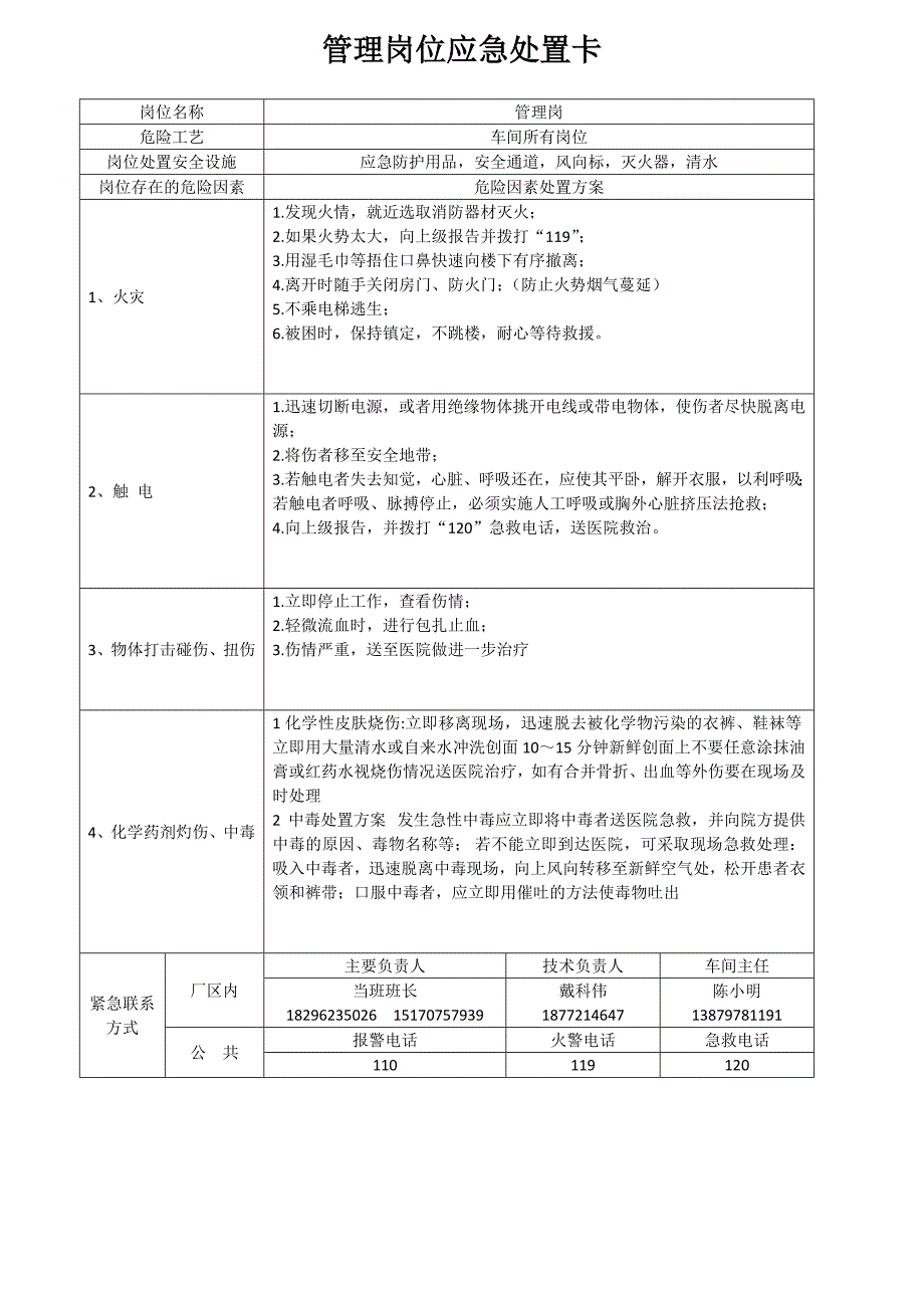 选厂岗位应急处置卡_第1页