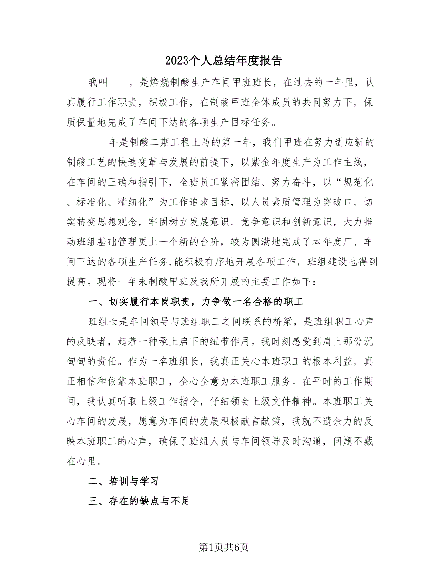 2023个人总结年度报告（三篇）.doc_第1页