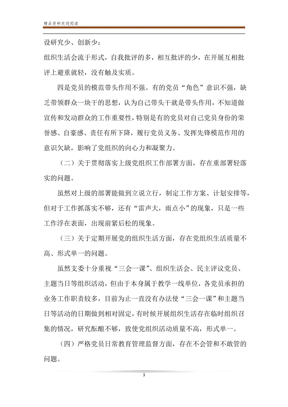 2019年学校党支部班子对照检查材料_第3页