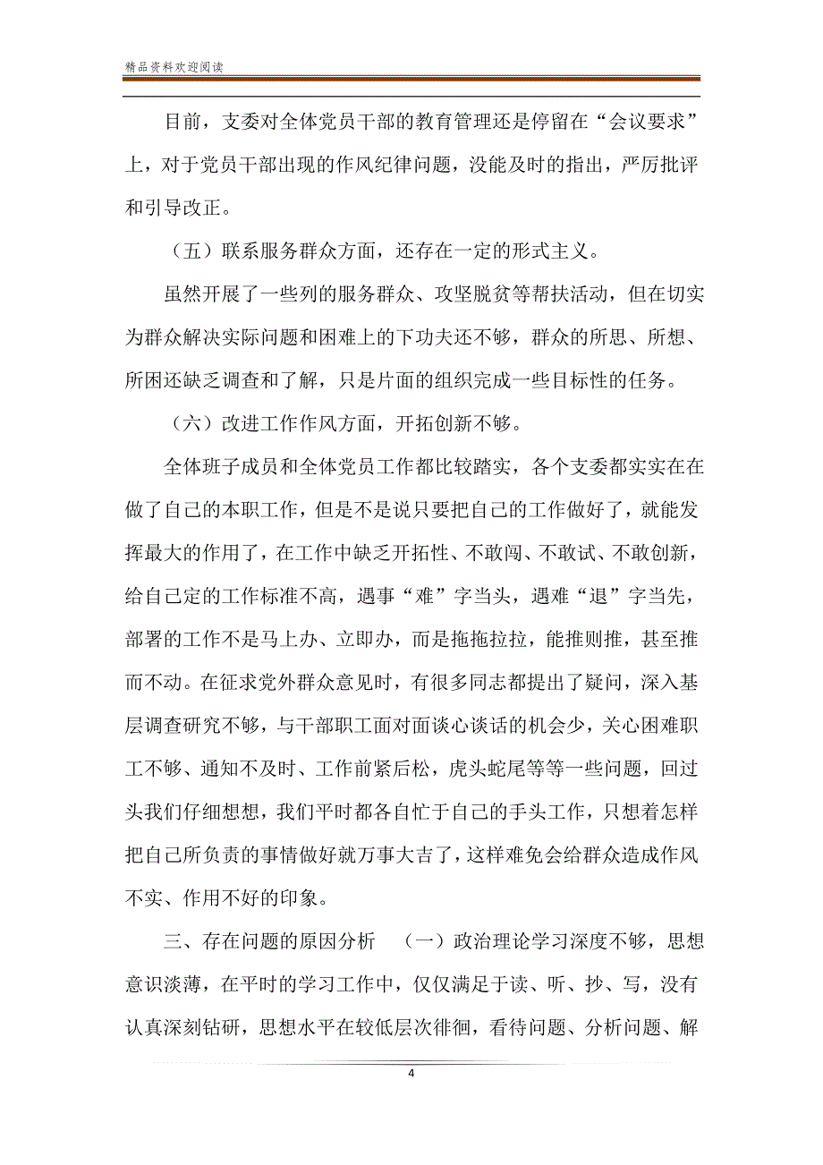 2019年学校党支部班子对照检查材料_第4页