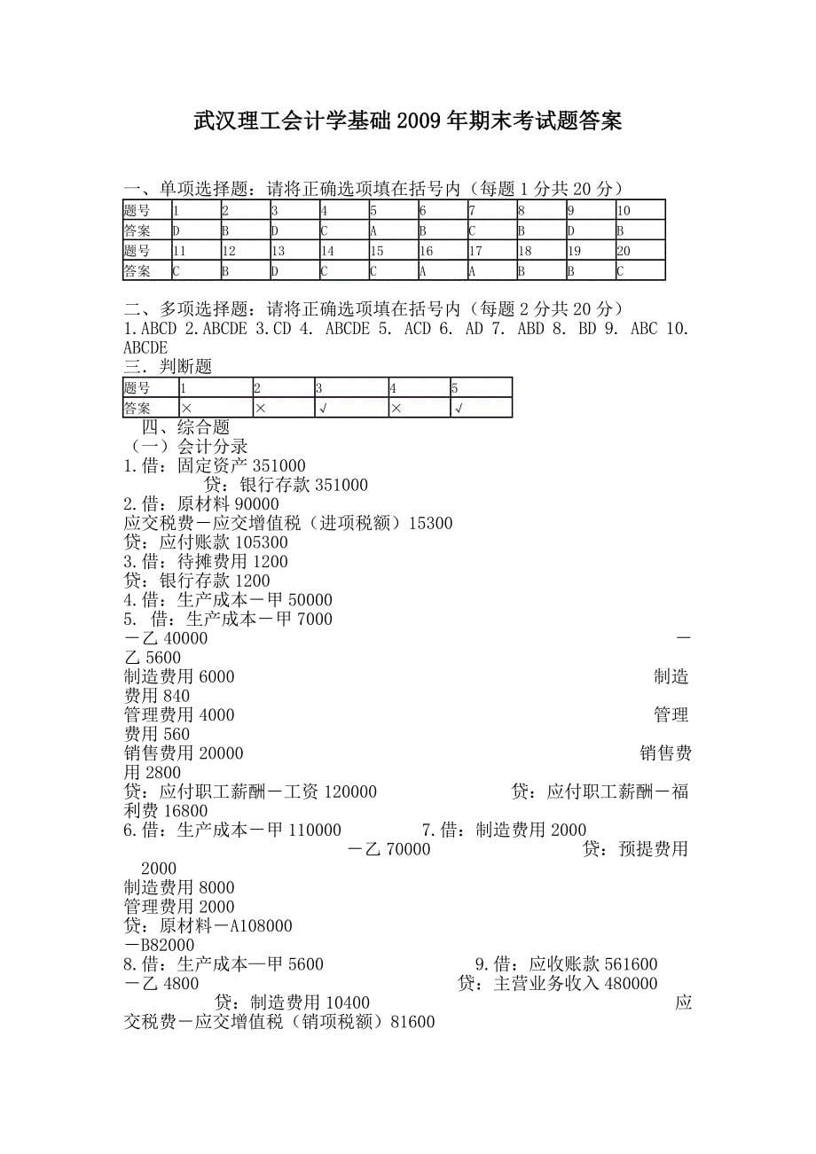 武汉理工大学《会计学原理》期末考试题及答案.doc_第5页