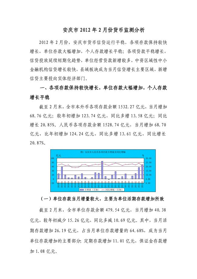 安庆市货币监测分析报告