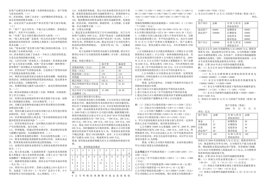 电大2014年企业集团财务管理期末复习小抄版参考资料_第4页