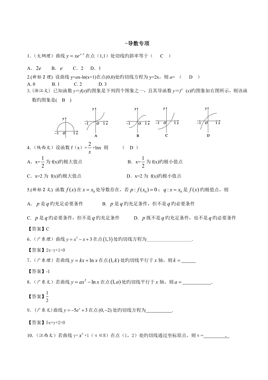 导数最新文科高考数学模拟真题_第1页