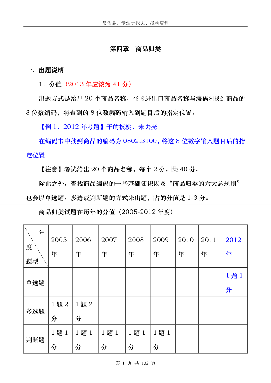 XXXX报关重点归纳-第04章-商品归类(新版本)_第1页