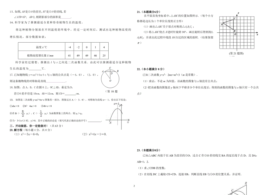 最新人教版2020—2021学年度上学期九年级初三数学上册期中教学质量检测试题卷及参考答案_第2页