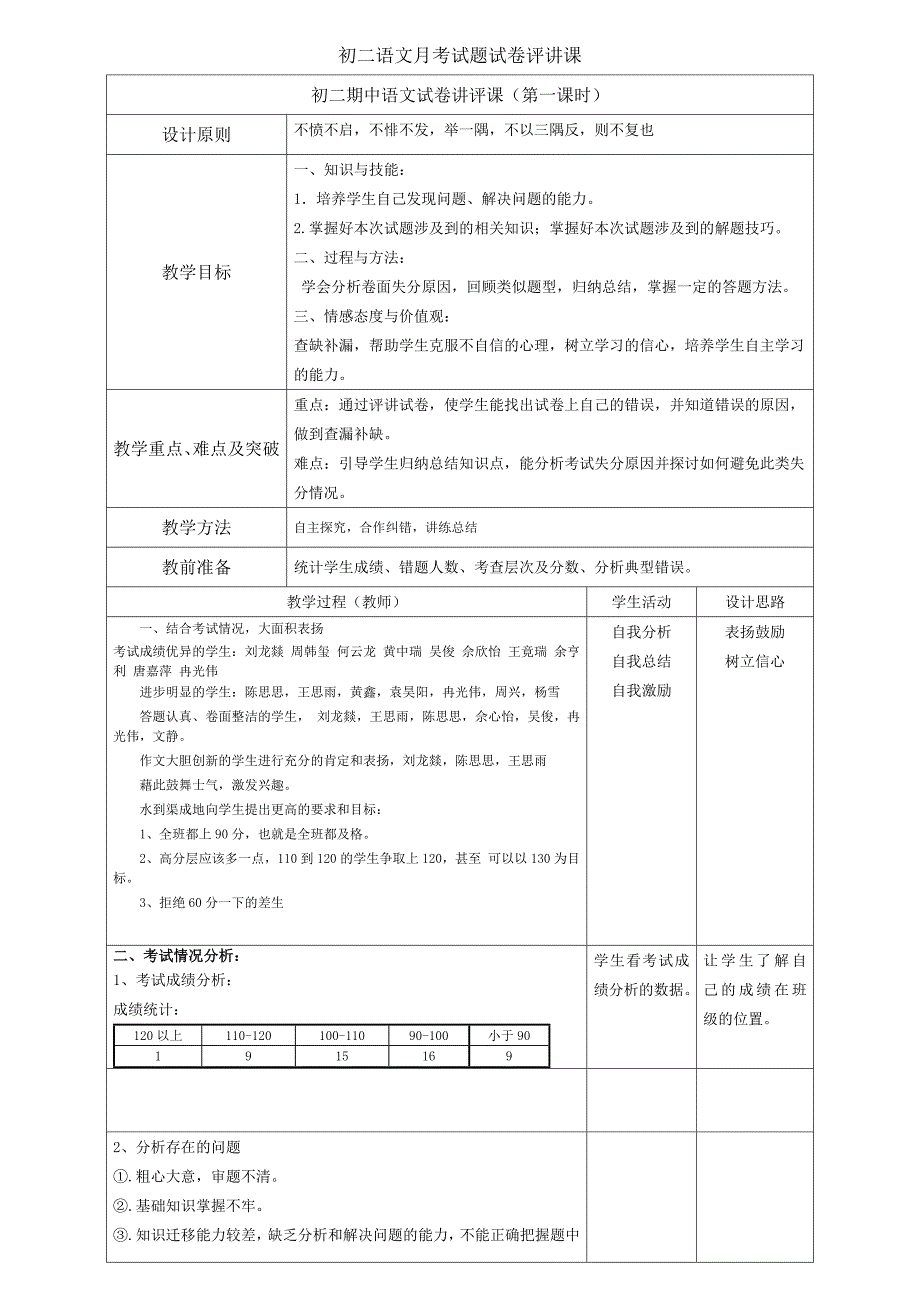 初中语文试卷讲评课教案_第1页