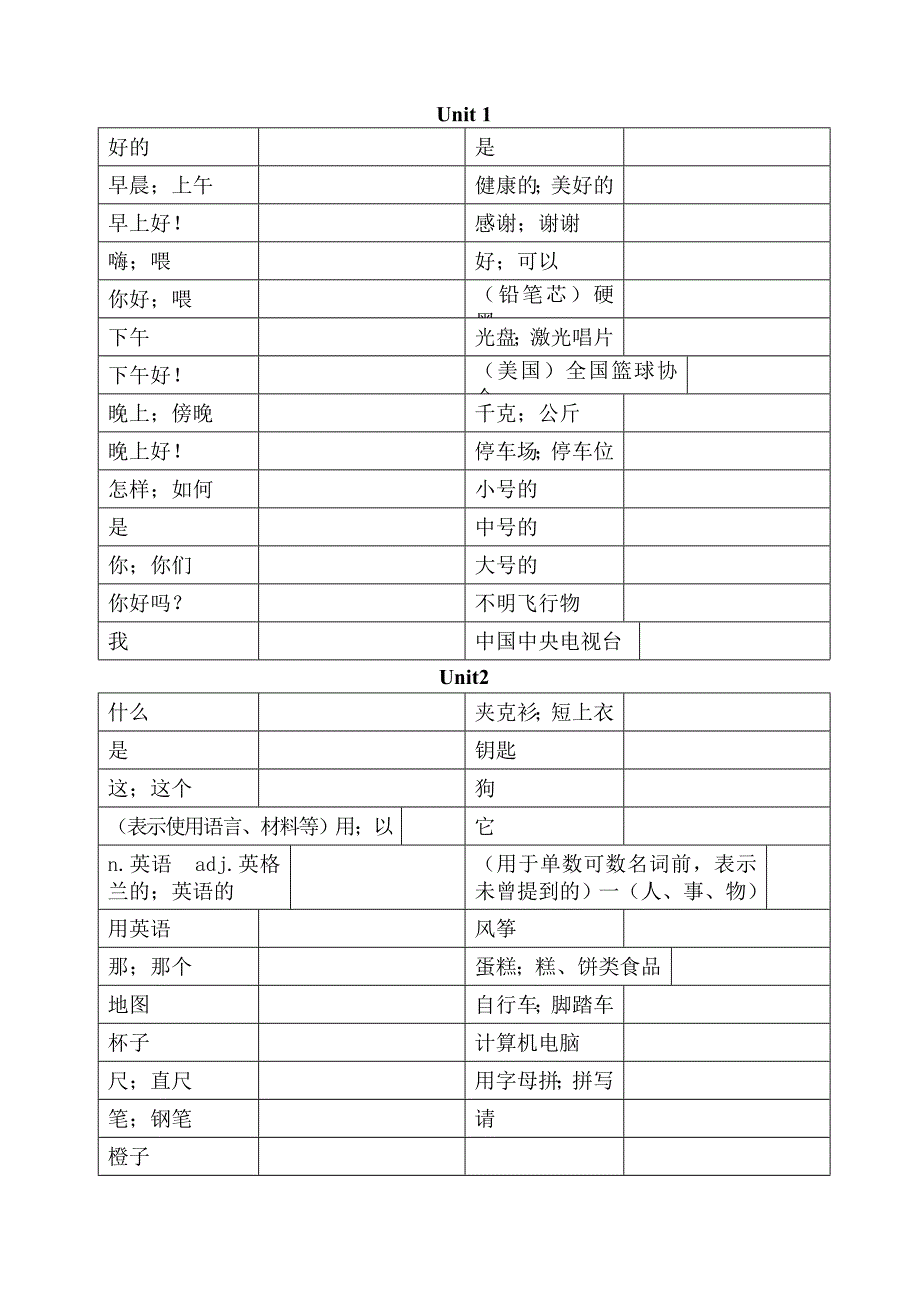 六年级上单词默写表_第1页